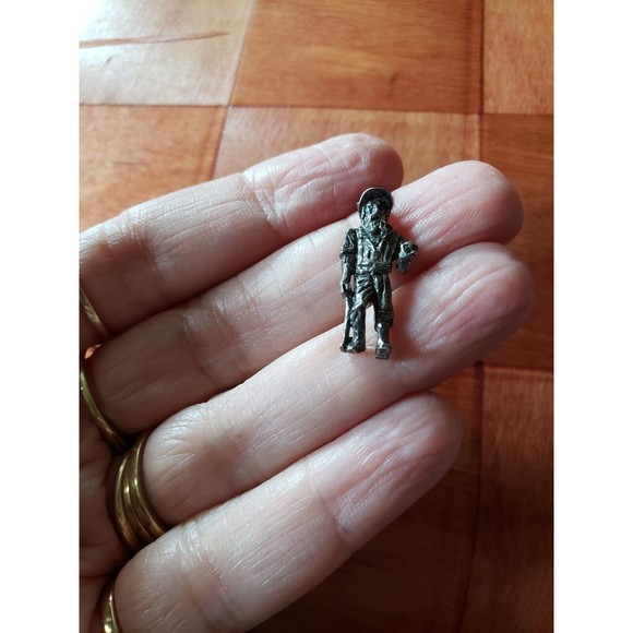 Vintage Old Man Holding Pick Axe Miner Charm Silvertone Pendant - Picture 2 of 4